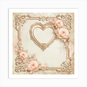 Vintage Frame With Roses Art Print