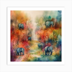 Elephants In The Forest Art Print