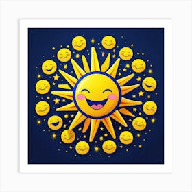 Lovely smiling sun on a blue gradient background 142 Art Print