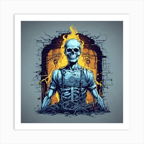 Skeleton In Flames Art Print