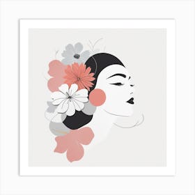 Portrait Of A Woman With Flowers 9 Art Print