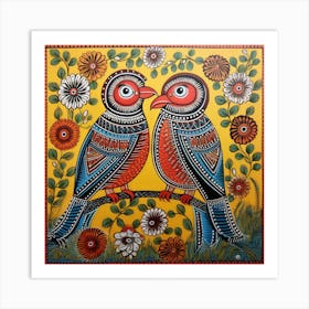 Two Birds, Expressionism Painting, Acrylic On Canvas, Brown Color Art Print