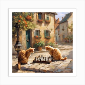 Two Cats Playing Chess Art Print