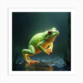 A Fantastical Frog With A Body Of Shimmering, Translucent Light Hopping Through A Glowing Marsh 1 Art Print