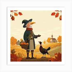 An Endearing Cartoon Character Of A Pilgrim Bird Typically Found Around A Thanksgiving Feast Situa (1) 2 1 Art Print