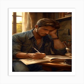 Man Writing In A Book Art Print