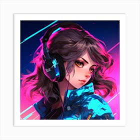 Anime Girl With Headphones Art Print