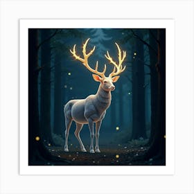 A Mythical Stag With Antlers Of Glowing, Fractal Patterns Standing In A Celestial Forest 1 Art Print