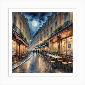 Paris at Night Café Bistro Scenery Art Print