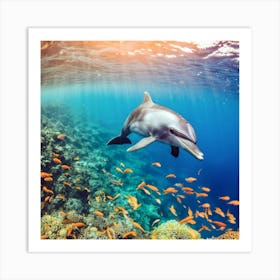 A Dolphin Underwater Art Print