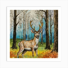 Deer In The Woods 83 Art Print