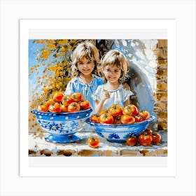 Two Little Girls With Tomatoes Art Print