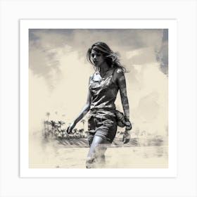 Girl Walking On The Beach Art Print