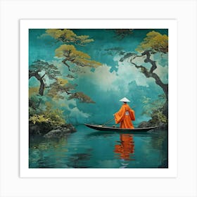 Asian Woman In A Boat Art Print