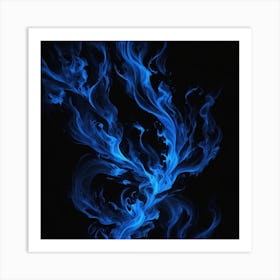 Blue Fire On Black Background Art Print