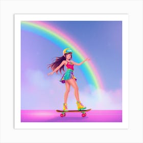 Rainbow Girl Skateboarding Art Print