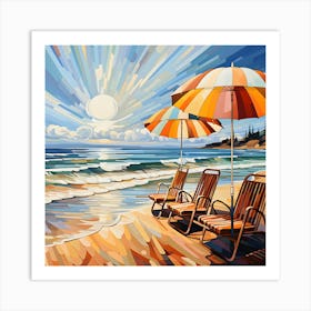 Beach Chairs And Umbrellas Art Print