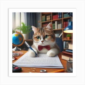 Cat In Glasses Art Print