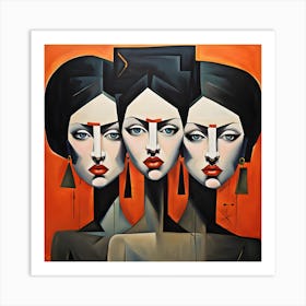 Three Women, Abstract Portrait Of A Woman Art Print Art Print