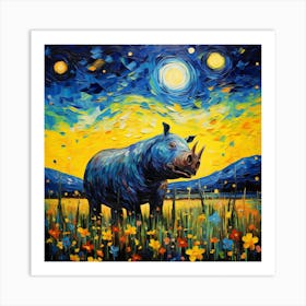 Rhino At Night Art Print