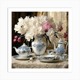 Blue And White Tea Set Art Print