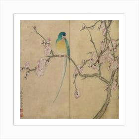 Bird Perched On A Cherry Blossom Art Print