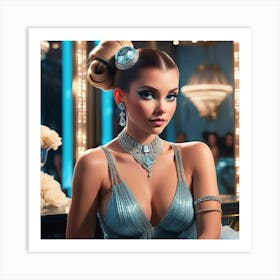 Beautiful Woman In Blue Dress Art Print