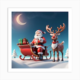 Santa Claus And Reindeer 4 Art Print