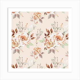 Watercolor Floral bouquets Beige Art Print