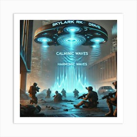 A Futuristic Sci Fi Scene Featuring Skylark Drones Calming Waves Retry Art Print