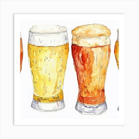 Watercolor Beer Glasses Art Print