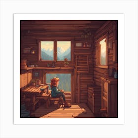 Pixel art Cabin Girl Art Print