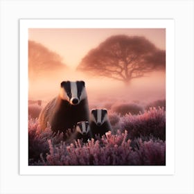 Badgers In The Field Art Print