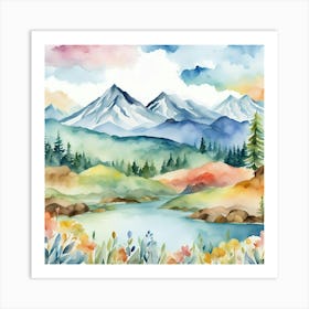 Mountainlandscapewatercolor Art Print