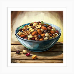 Bowl Of Mixed Nuts And Dried Fruit 1 Art Print