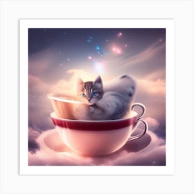 Cat In A Cup Art Print