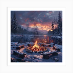 Fire Pit At Sunset Art Print