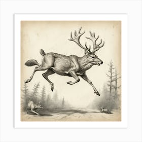 Deer In Flight 1 Art Print