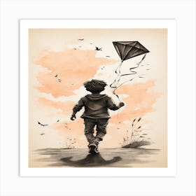 Boy Flying Kite Art Print