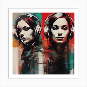 'Two Women With Headphones' Art Print