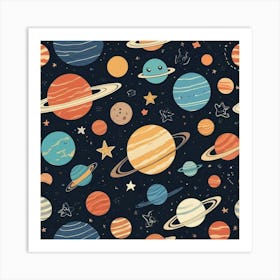 Planets And Stars Cute Kids Room Drawing Illustration 1 Art Print