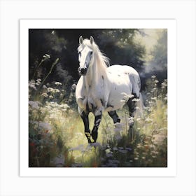 Majestic Glow: Sunlit Meadow and the Graceful Horse Art Print