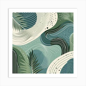 Scandinavian style, Green waves of palm leaf 1 Art Print