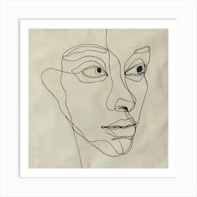 Line Drawing Of A Woman'S Face Art Print