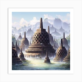 Submerged temple Art Print