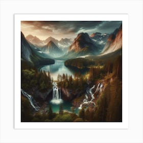 Natural pictures of mountains and waterfalls Art Print