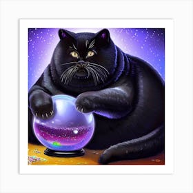 Black Cat With Crystal Ball 1 Art Print