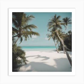 A Serene Beach With Turquoise Waters, Palm Trees, And White Sand 1 Art Print