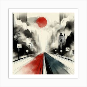 City With A Red Sun Art Print