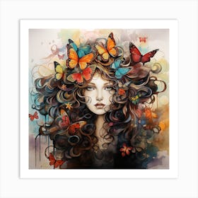 Maraclemente Abstract Black Won An With Colorful Hair Flowers A E0f381bf 8ad5 4ce0 9b7b Caa2b64c51d4 Art Print